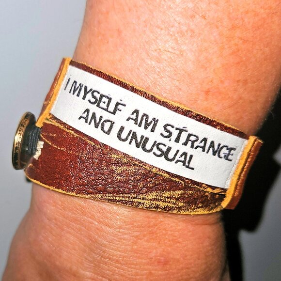 Beetlejuice Goth Jewelry Leather Wrap Bracelet I Myself Am Strange And Unusual - Picture 1 of 10